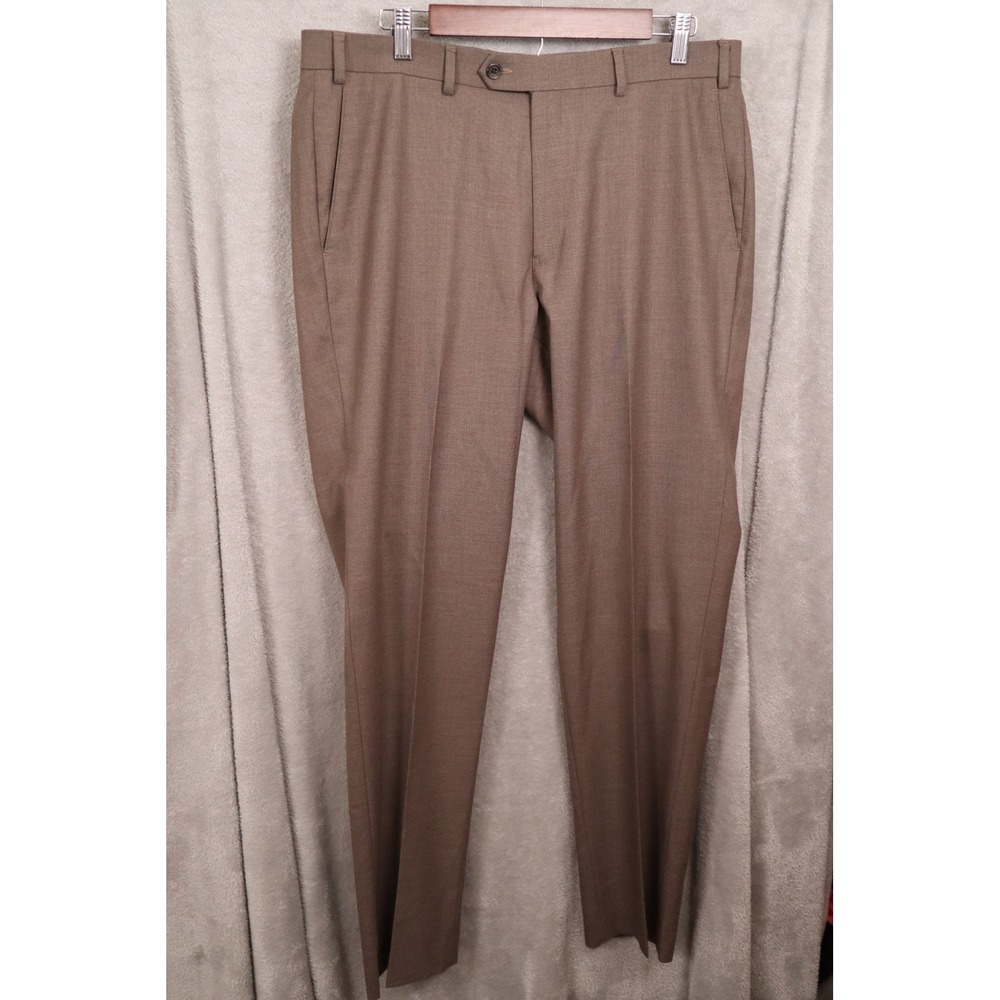 Michael Kors Mens Brown Heathered Flat Front Dress Pants 36x32 Stretch Trousers